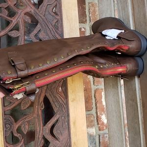 Brown Faux Leather Studded Boots 7.5 New